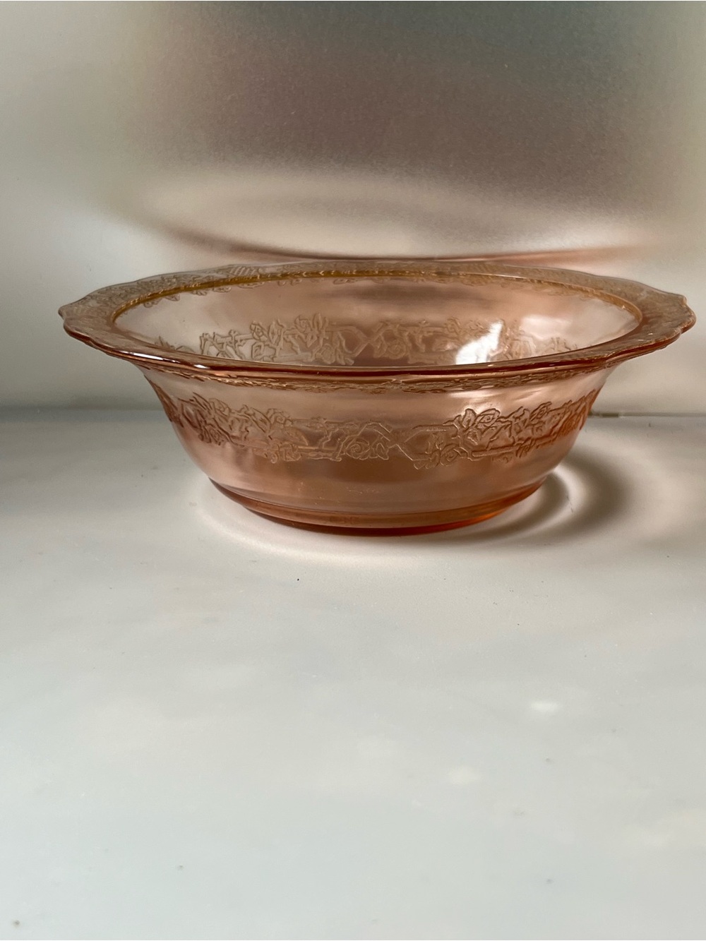 Pink Depression Glass Serving Bowl - Elegant Floral Design